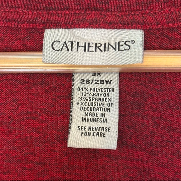 Catherines Beaded Sequin Poinsettias 3/4 Sleeve Holiday Top-Red-Women Size 3X - Picture 4 of 5